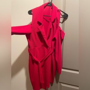 Red shoulder cut blazer dress